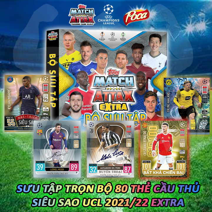 Thẻ cầu thủ insert 2021/22 uefa champions league extra size poca match attax thẻ in custom st store card trên