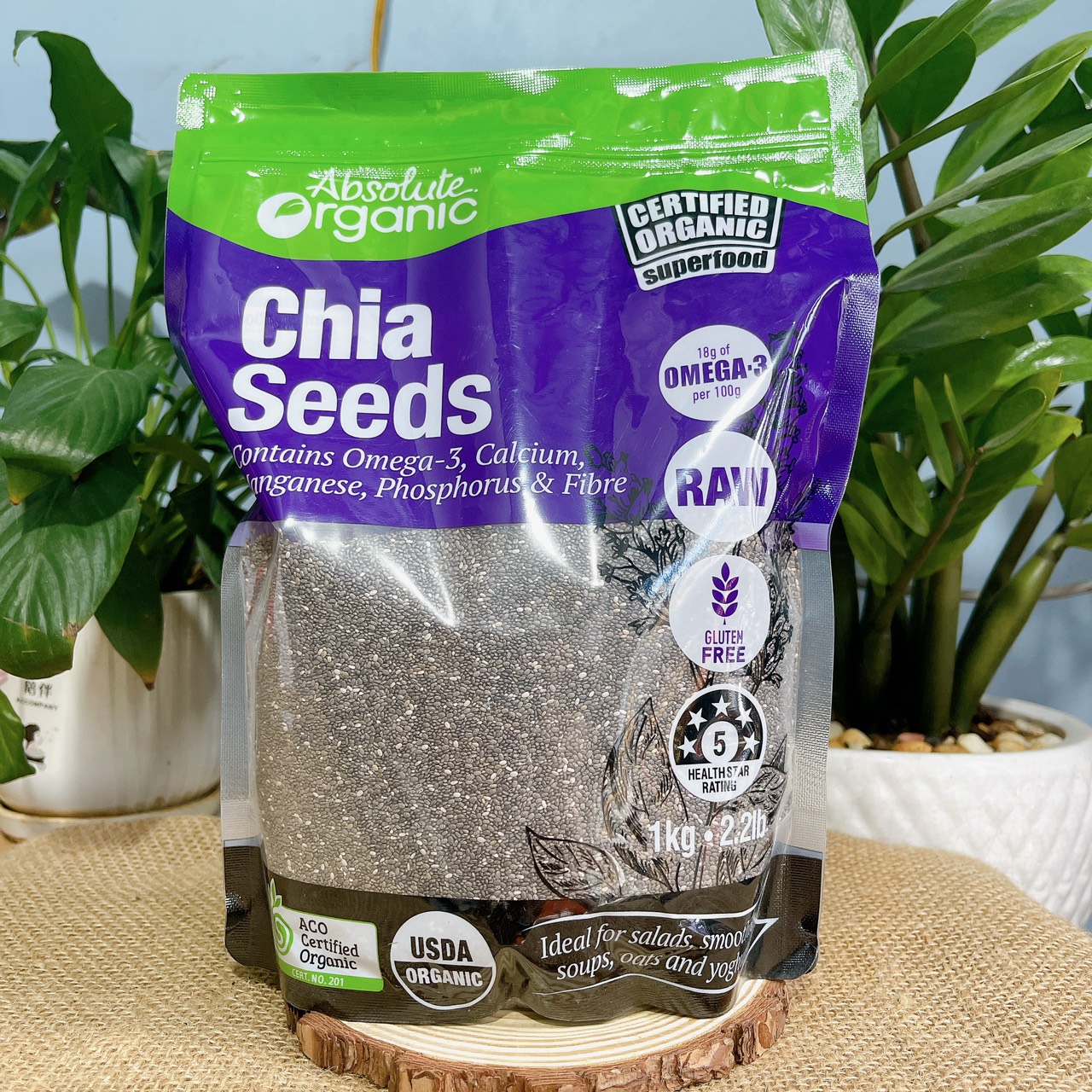 Hạt chia Úc Absolute Organic Túi 1kg Chuẩn Organic Sạch Đều Đẹp Date Mới Nhất
