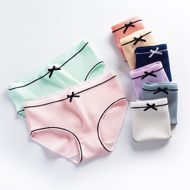 Quần lót cotton tăm viền kẻ phối nơ 028