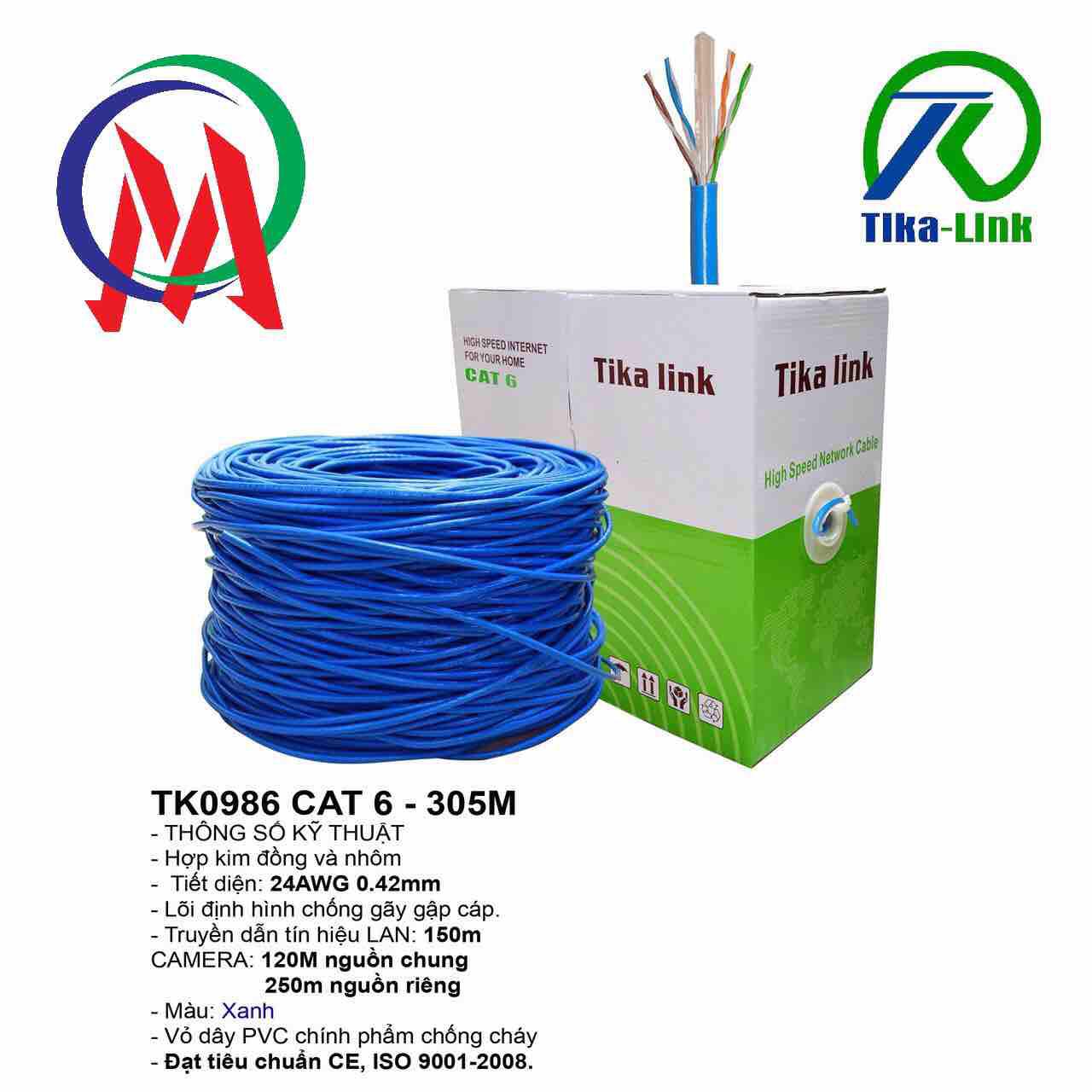 [HCM]Thùng dây mạng cat6 Tika Link 0986 full 305m tiết diện 0.42
