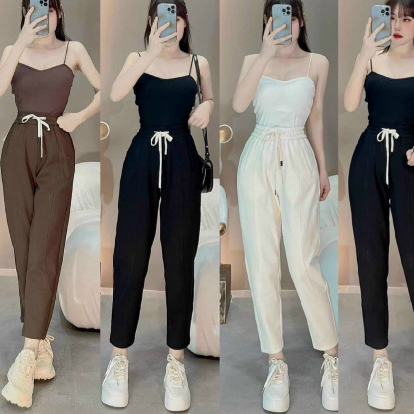 Quần bagyy nữ cạp chun dây rútquần jogger nam nữ chất umi nỉ dày mịn 005