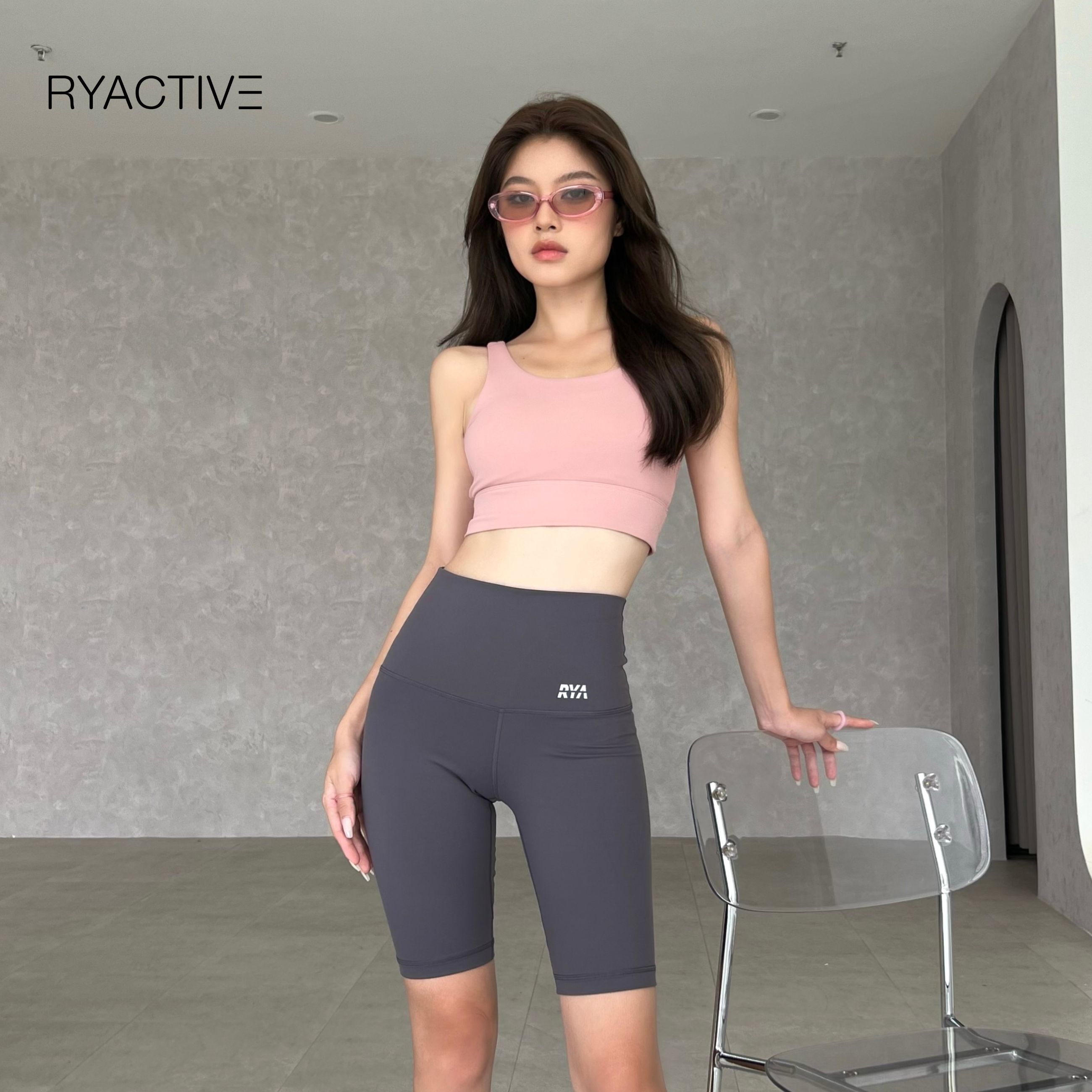 Quần biker ngắn thể thao ryactive - long biker grey