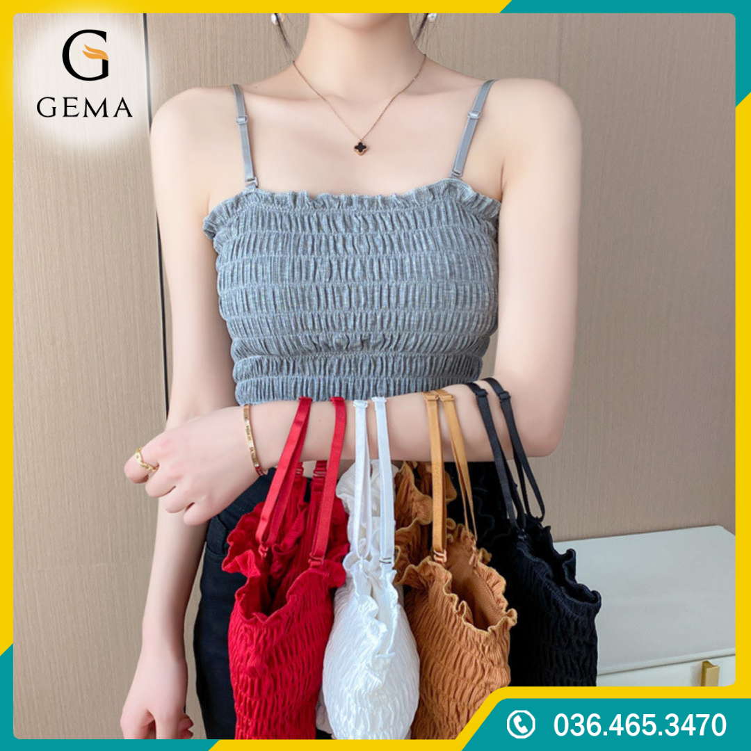 [FREESHIP] Áo bra nhún bèo dáng lửng siêu hot, Áo 2 dây bèo nhún có đệm ngực nhiều màu xinh xắn
