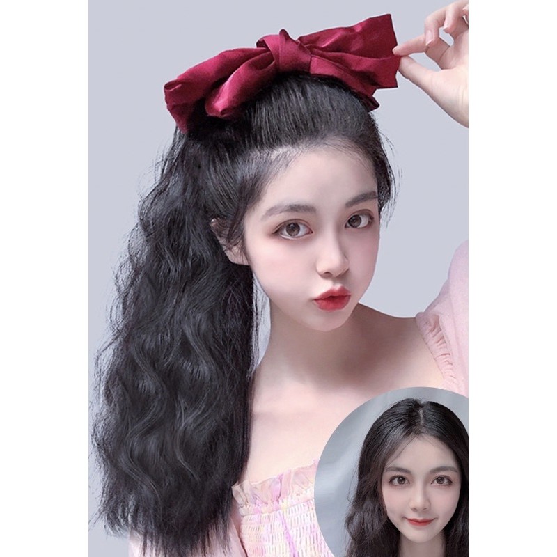 Tóc giả cột❤️FREESHIP❤️Tóc giả buộc xù nơ đỏ