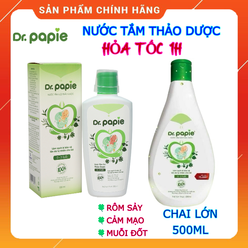 Nước tắm gội thảo dược DR. PAPIE cho bé chai 230ml, giúp ngăn ngừa và giảm các vấn đề về da như rôm sảy, mẫn ngứa