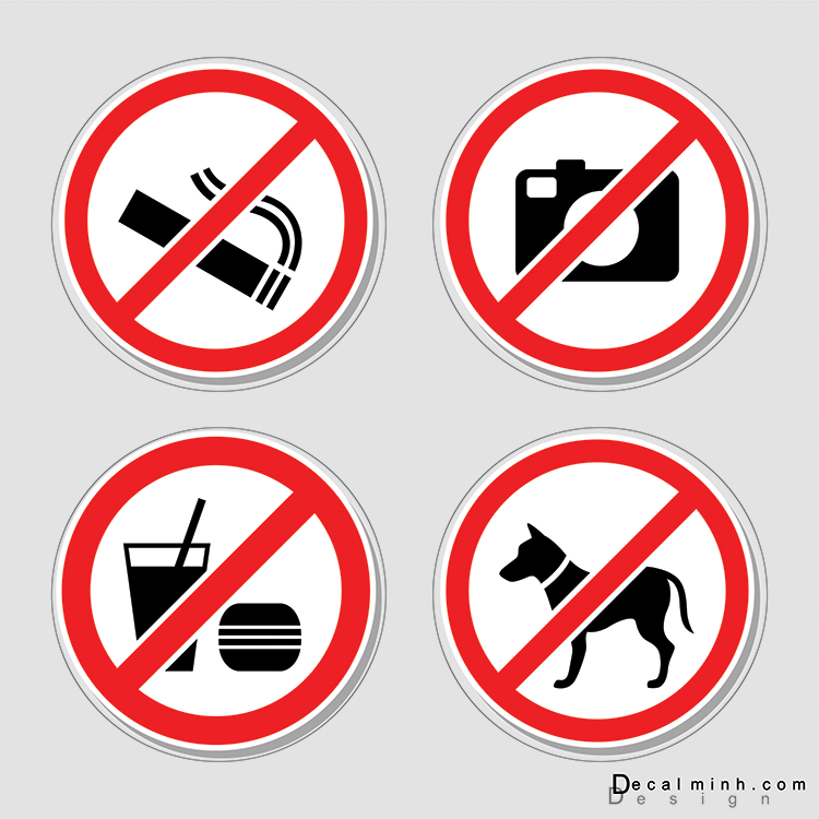 Set 4 Miếng Dán Cảnh Báo Cấm Hút Thuốc, cấm mang thức ăn.... - No Smoking