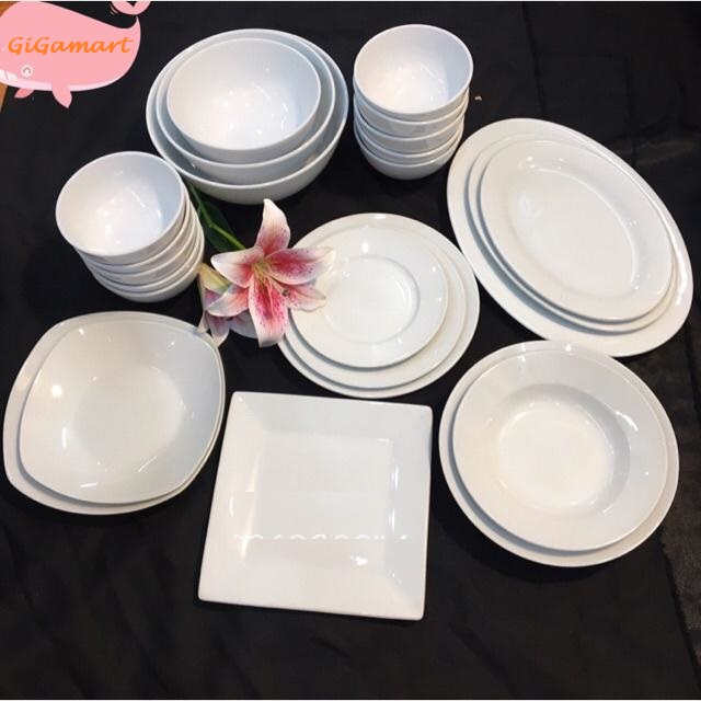 Bộ đồ ăn gốm sứ trắng trơn,bát đĩa tô chén sứ LOHACO cao cấp- tự chọn món