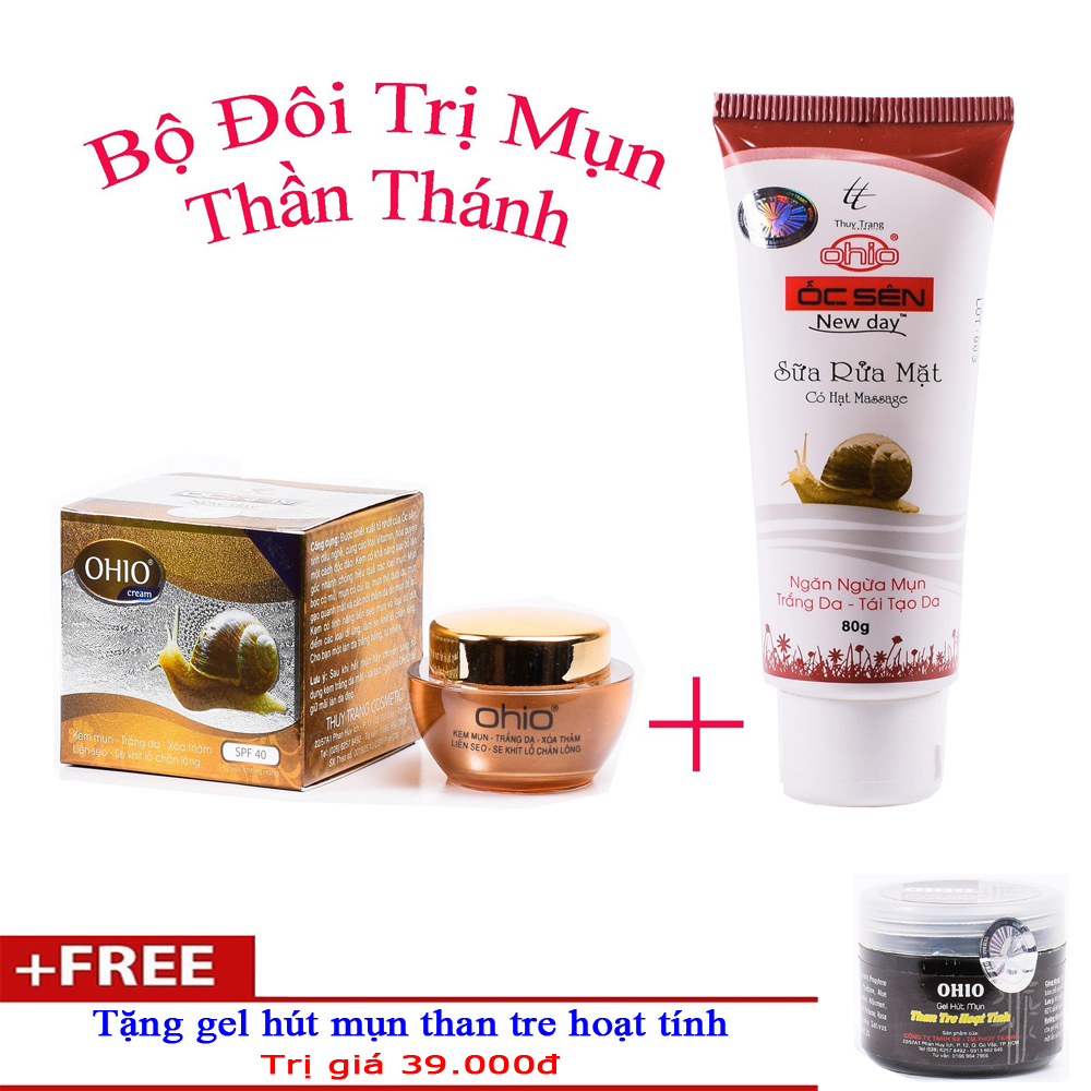Combo mỹ phẩm cho da dầu mụn Làm trắng da liền sẹo OHIO Ốc Sên New Day -  (Kem + sữa rửa mặt) Tặng gel hút mụn