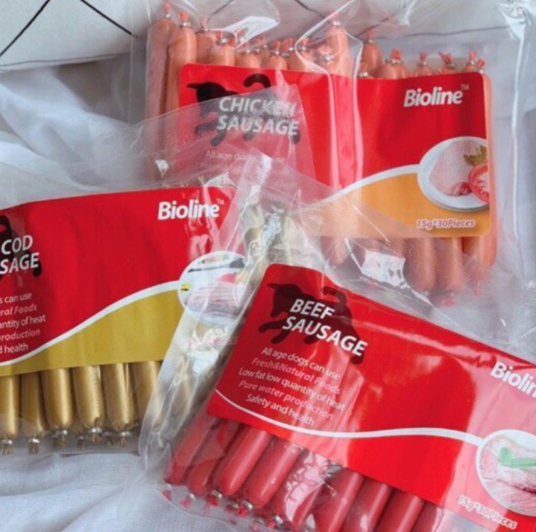 Xúc xích bioline thưởng cho chó, mèo, thú cưng - nhiều mùi vị