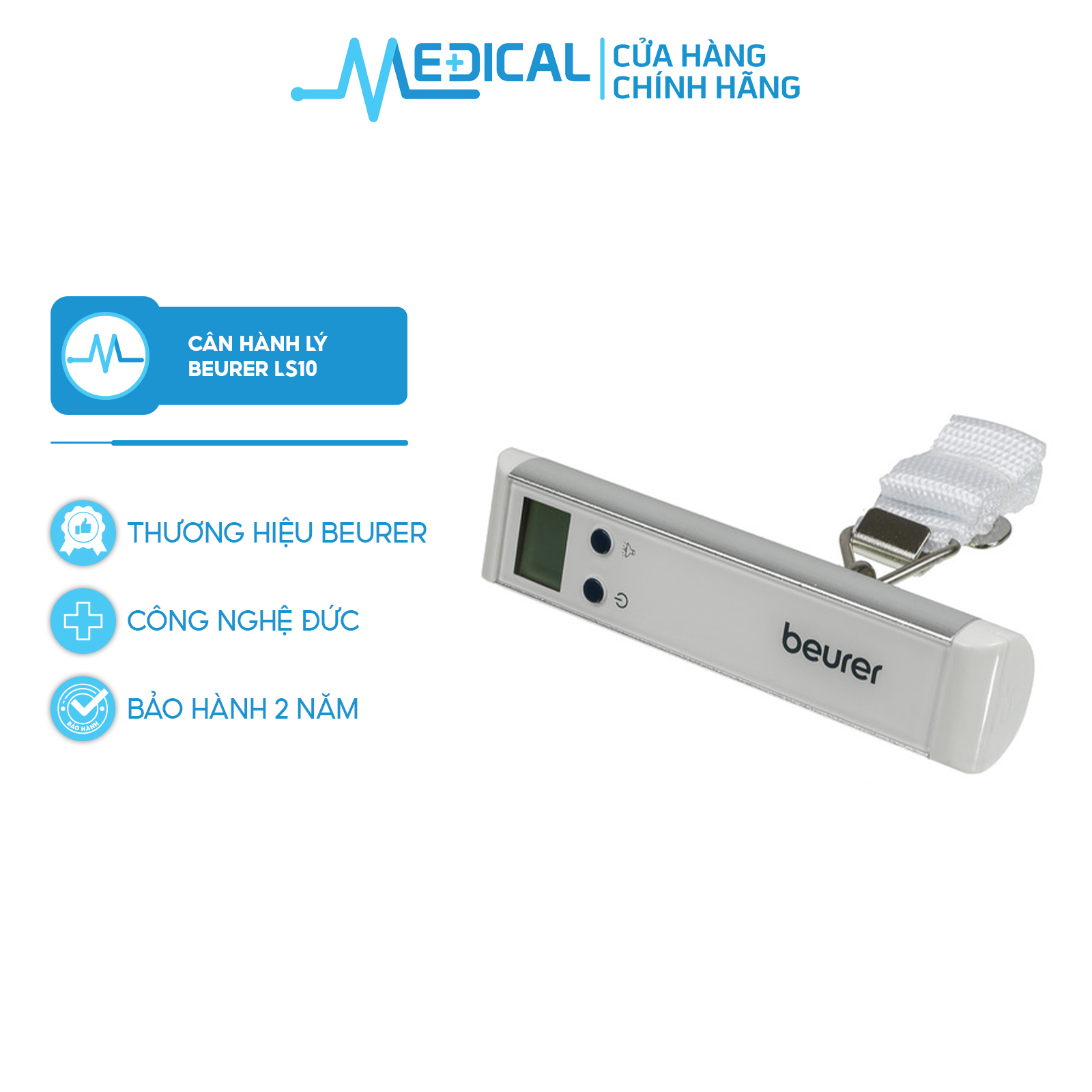 Cân hành lý điện tử cầm tay beurer ls10 có đèn led tiện dụng, bảo hành 24 tháng - medical