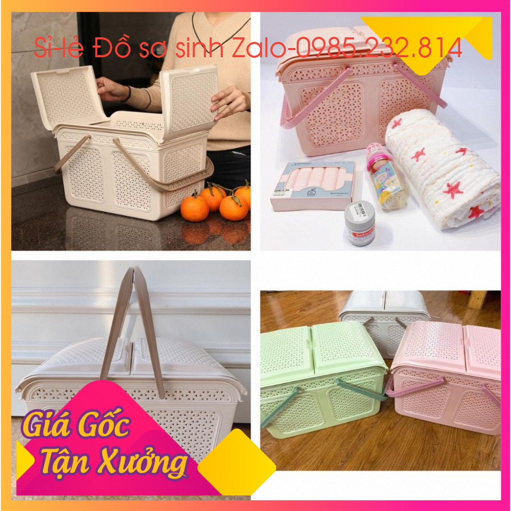 Giỏ nhựa đi sinh có nắp, đựng cả thế giới cho con