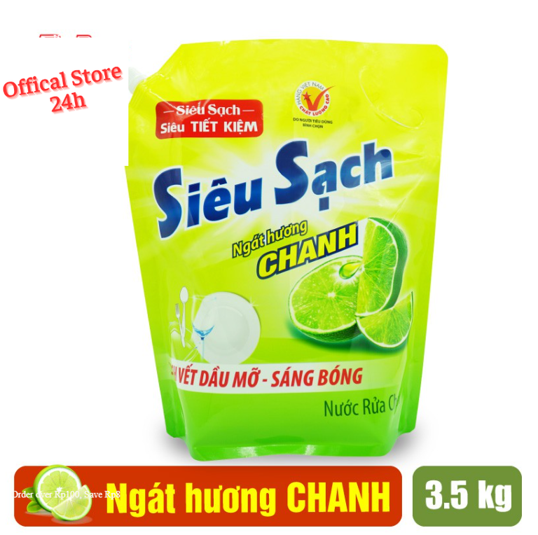 HCM Nước rửa chén Lix siêu sạch Hương Chanh túi 3.5kg tiết kiệm