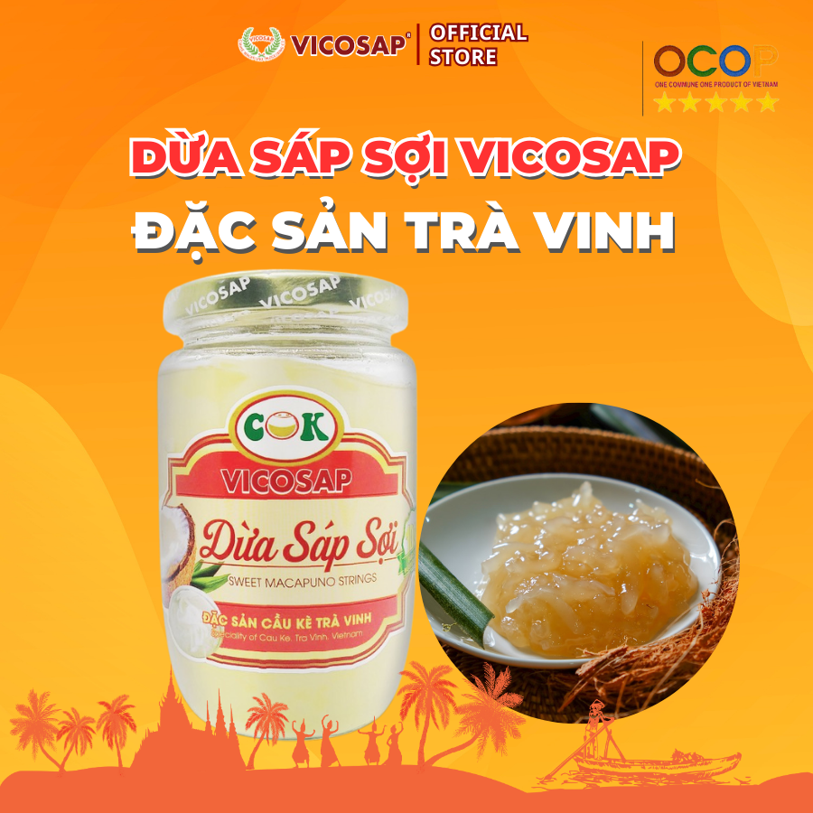 OCOP 5 SAO Dừa sáp sợi VICOSAP nguyên chất thơm ngon tiện lợi đặc sản Cầu Kè Trà Vinh