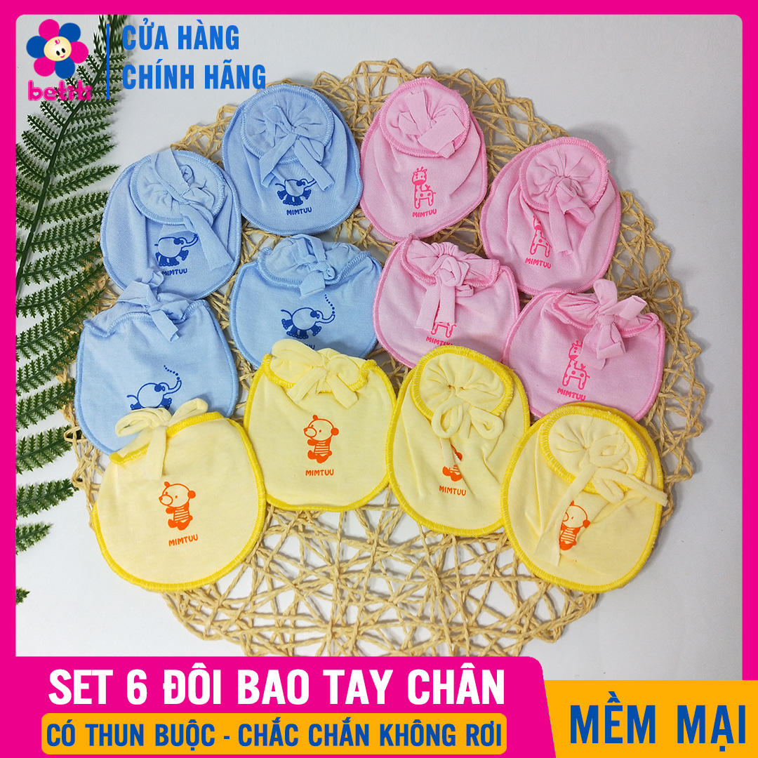 [Hoàn tiền 6%] Combo 3 Set Bao Tay Chân Buộc Dây Cho Bé Sơ Sinh Mintuu, Thoáng Mát, Mềm Mại, Đường May Cẩn Thận, Màu Sắc Đẹp - Bao Tay Chân Sơ Sinh, Vớ Tay Chân, Vớ Cho Bé, Tất Tay, Tất Chân Cho Trẻ, Vo So Sinh - 3 Set Bao Tay Chân Mimtuu