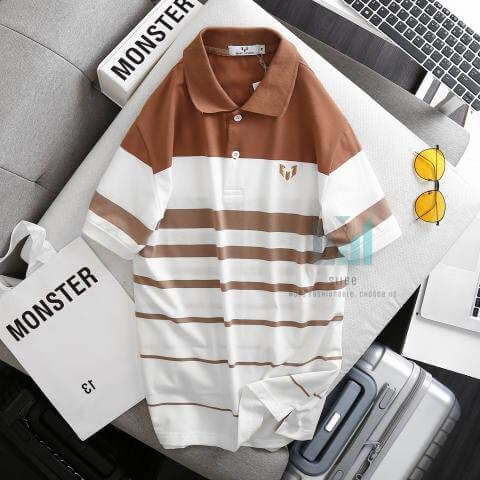 [HCM]Áo thun nam (GIẢM 50%) cổ bẻ thiết kế sọc ngang thêu logo phong cách - Thời trang nam SIIBE
