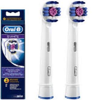 Vỉ 2 đầu bàn chải đánh răng Oral-B 3D White làm trắng bóng răng  tặng 1 nắp bảo vệ đầu