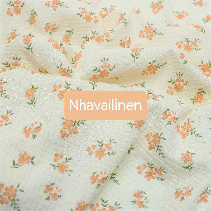 Vải xô muslin cao cấp 2 lớp hoạ tiết hoa thấm hút mồ hôi - Nhà vải linen