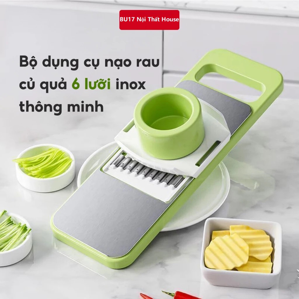 Dụng Cụ Bào Nạo Rau Củ Quả Đa Năng 5 LƯỠI DAO INOX 304 Đồ Bào Rau Củ Thái Lát Bào Sợi