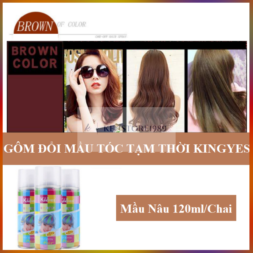 Gôm Keo Xịt Nhuộm Tóc Tạm Thời Màu Nâu (Brown) Kingyes 120ml/Chai Thời Trang