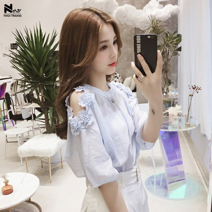 Áo kiểu phối hoa - new thoi trang