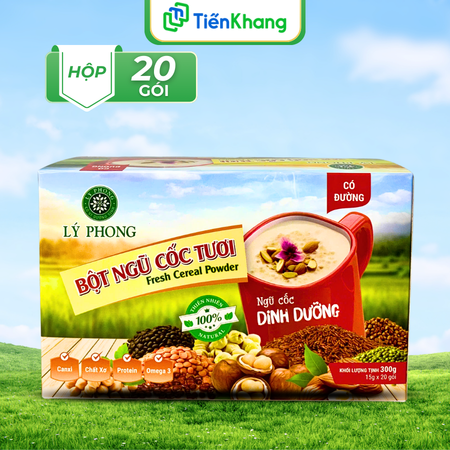 Bột ngũ cốc Tươi Lý Phong - Có đường - Hộp 20 gói Giá 129,000 Đồng*Miễn phí vận chuyển