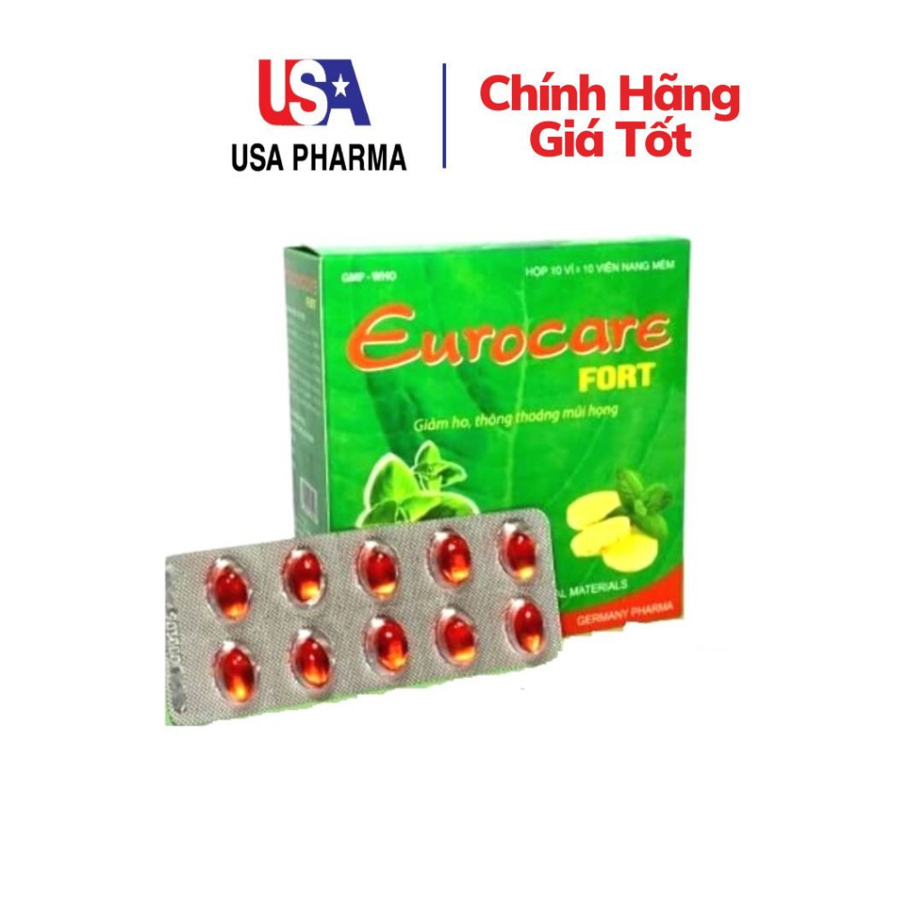 Viên uống Eurocare Fort 100% các tinh dầu thảo dượᴄ giúp giảm ho, thông thoáng mũi họng - Hộp 100 viên