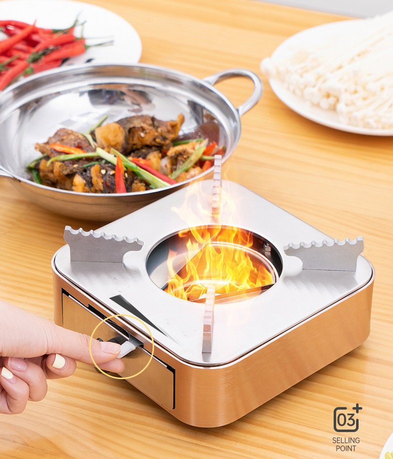 Bếp Cồn Inox 304 Màu Vàng Gold Dày Dặn, Chịu Nhiệt Tốt, Thiết Kế Sang Trọng, Dễ Vệ Sinh, An Toàn Tuyệt Đối Cho Bàn Ăn Của Bạn