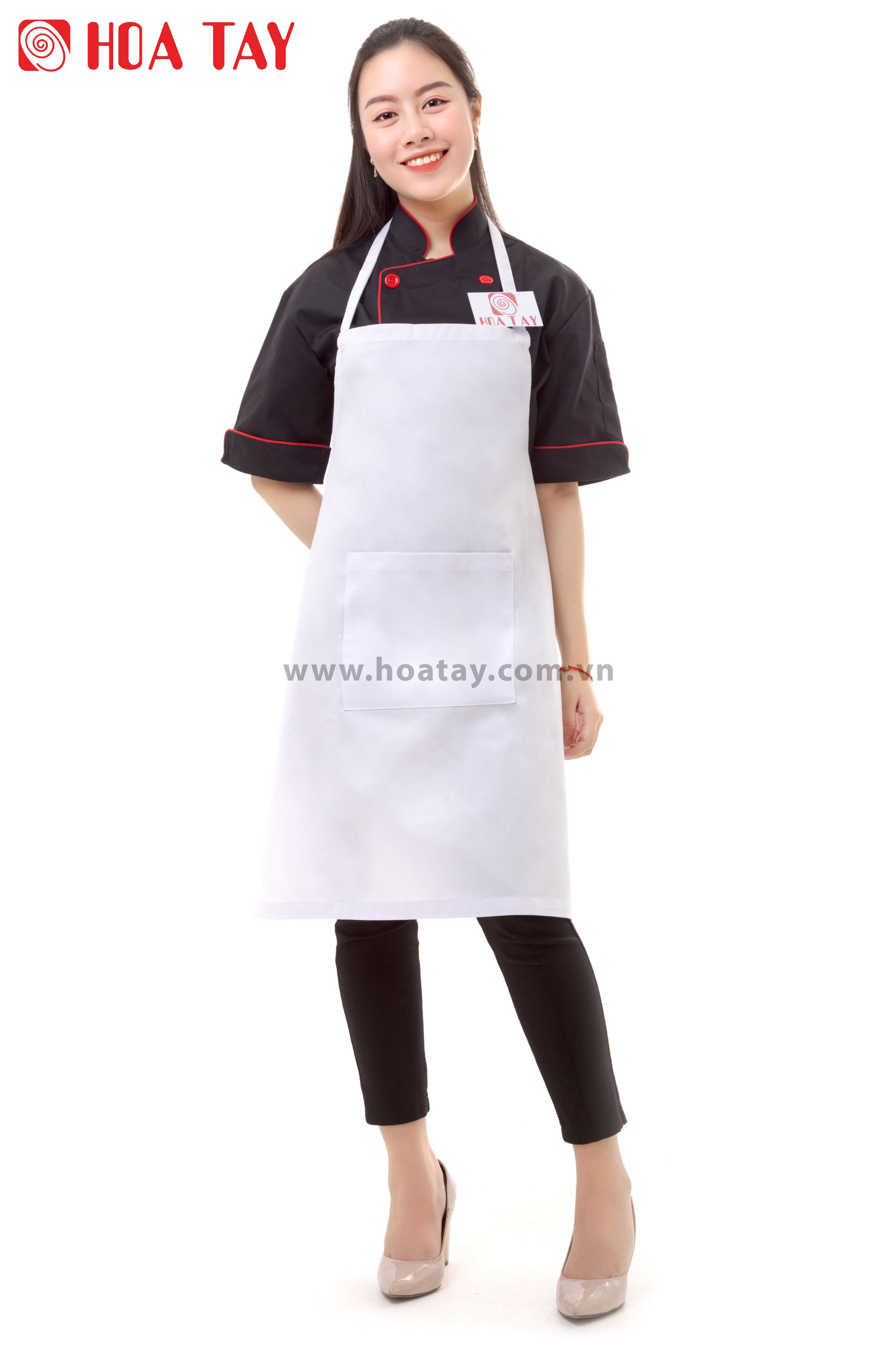 HOA TAY _ Tạp Dề Yếm Nam, Nữ Màu Trắng Vải Kaki Nhuyễn