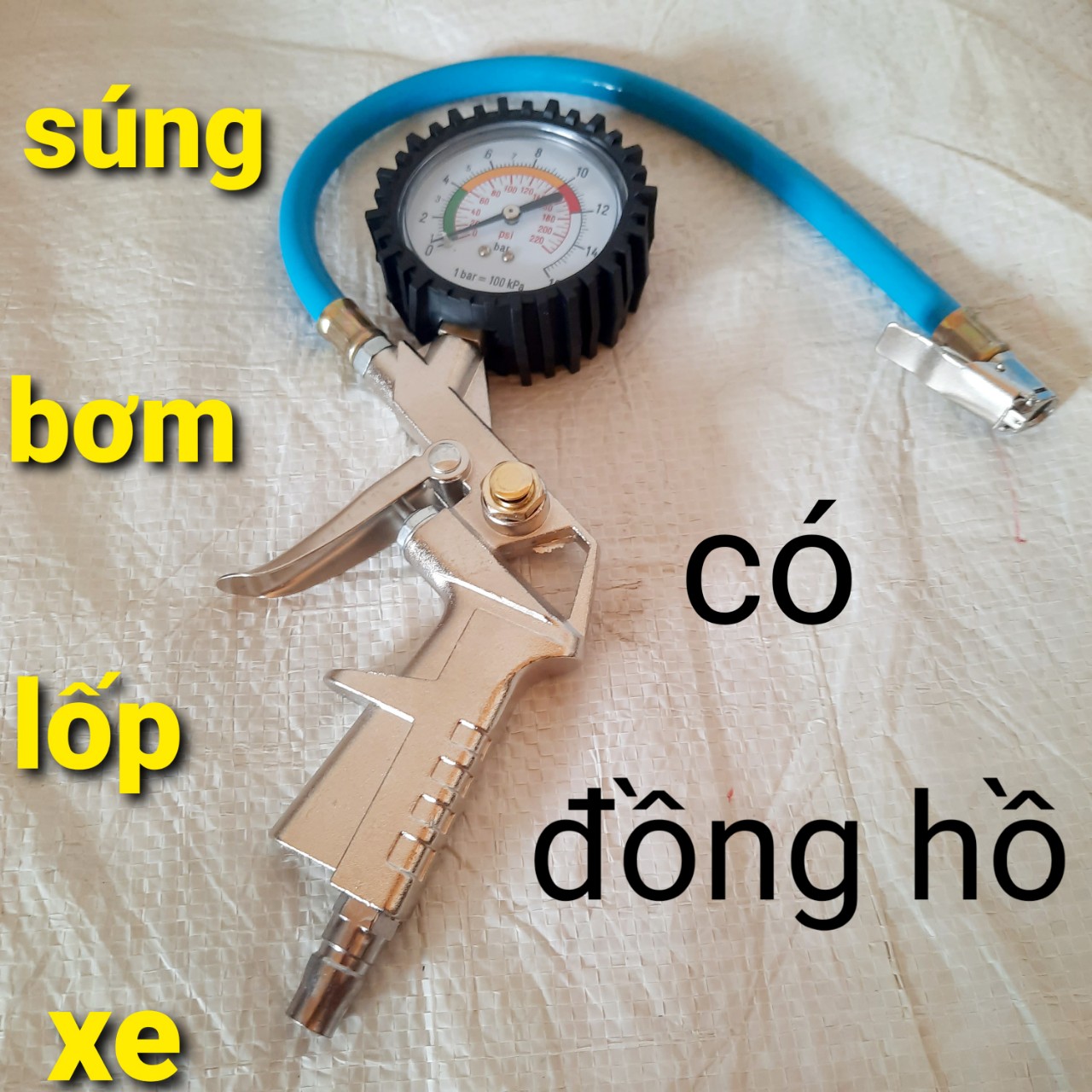 Đầu vòi bơm  xe ô tô, xe máy có đồng hồ đo áp suất chuyên sử dụng cho máy khí nén