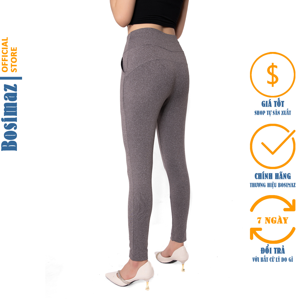 Quần Legging Nâng Mông Bosimaz MS522 dài túi trước màu tiêu xám, thun co giãn 4 chiều, vải đẹp dày, thoáng mát không xù lông.