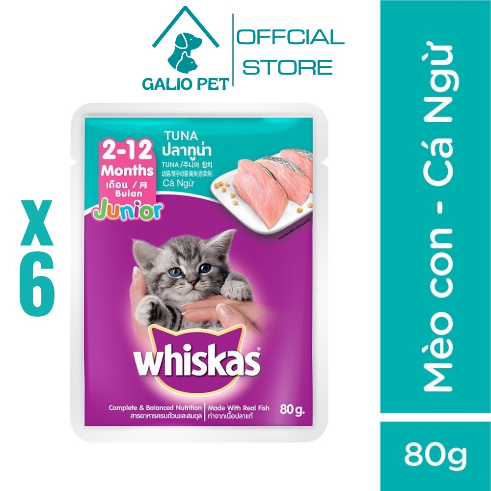 Combo 6 túi pate whiskas® cho mèo con vị cá ngừ túi 80g