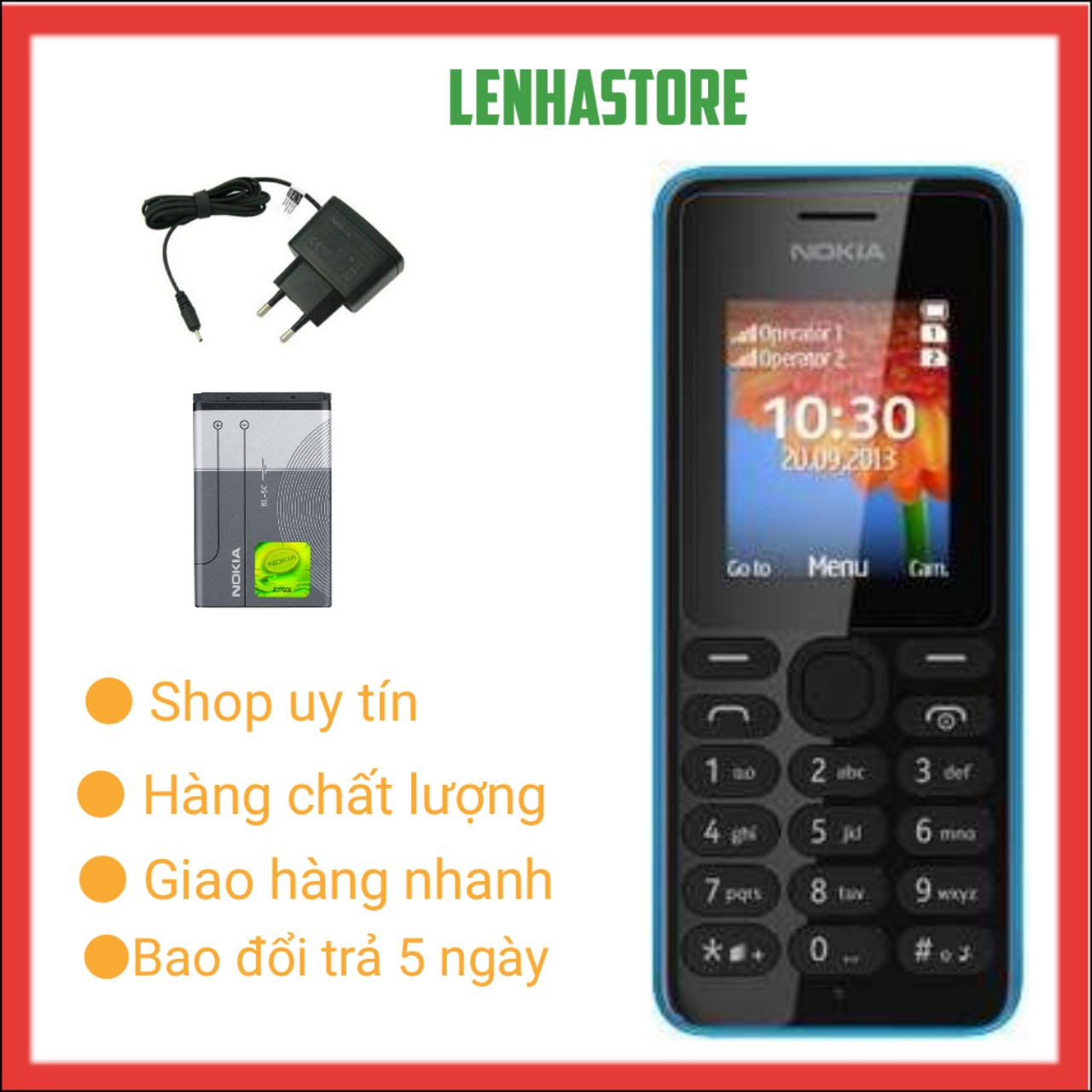 [HCM]Điện thoại Nokia 108 (2 sim) tặng kèm pin sạc miễn phí đổi trả 5 ngày