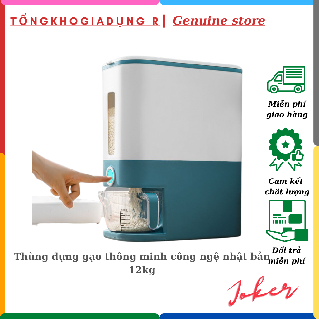 Thùng Đựng Gạo Thông Minh Công Nghệ Nhật Bản 12Kg, Giữ Gạo Không Ẩm Mốc, Bảo Quản Gạo Lâu Dài, Hàng Chất Lượng Bền Với Thời Gian