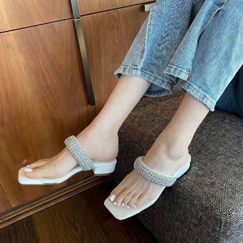 Guốc nữ 2 quai đính đá, sandal nữ đế bệt quai trong cao cấp giá rẻ mã 618