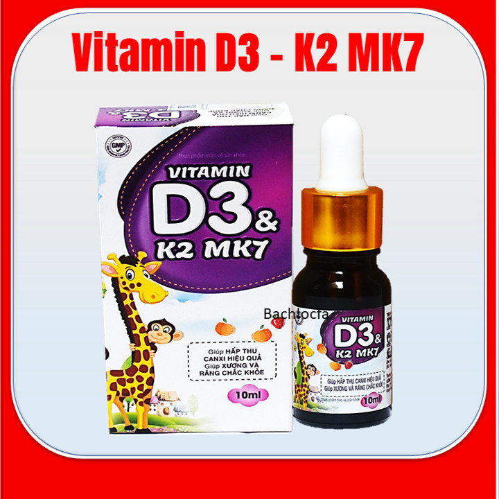 Vitamin D3 K2 Mk7 nhỏ giot giúp bé hấp thụ calci tăng trưởng chiều cao cân