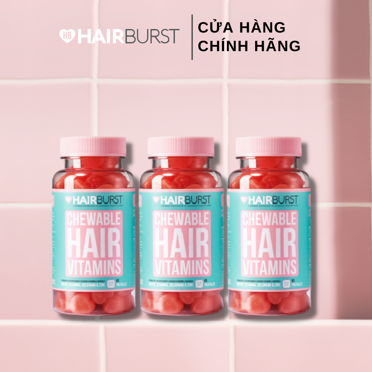 Combo 3 lọ kẹo dẻo vitamin chăm sóc, kích thích mọc tóc HAIRBURST chewable hair vitamins 60 gram/ 1 lọ