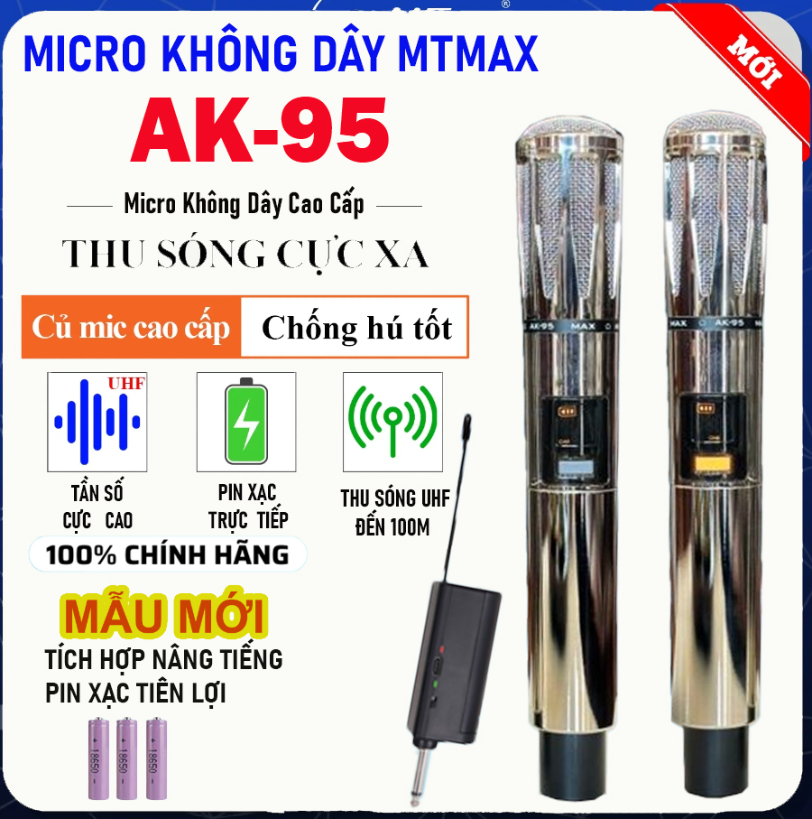 Bộ Micro Không Dây Micro Karaoke AK95 Kèm Hộp Đựng Hát Hay Hát Nhạy Bắt Âm Tốt Không Hú Rít Không Gây Vỡ Tiếng Phù Hợp Cho Các Loa Kéo Âm Li Vang Số Mixer Dàn Karaoke.