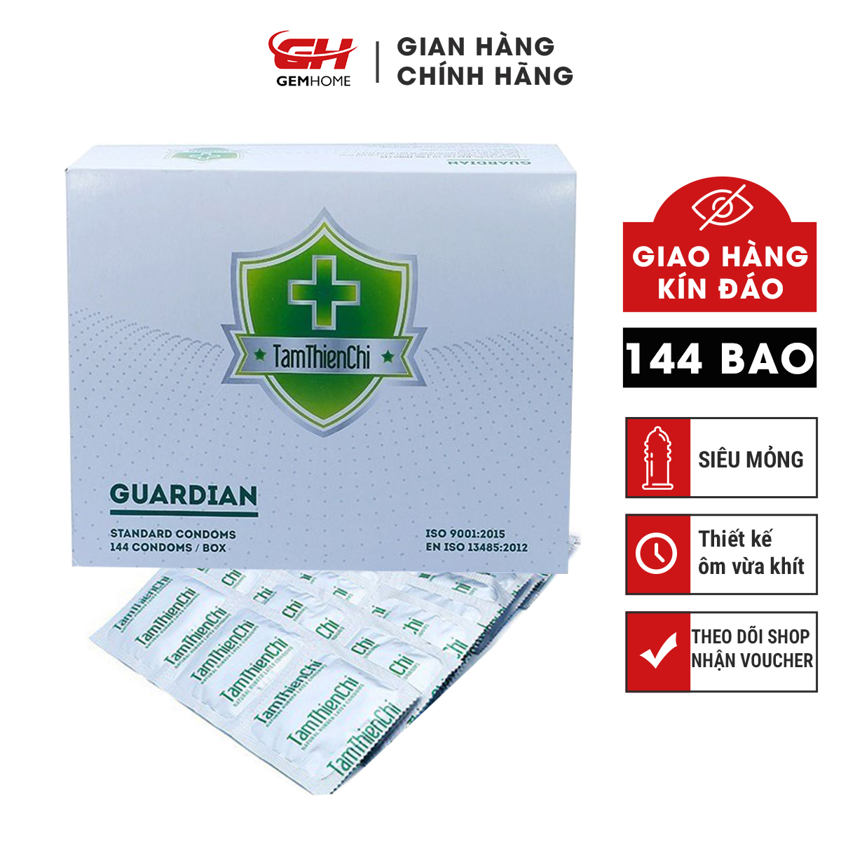 Bao Cao Su Tâm Thiện Chí (hộp lớn 144 bao) Guardian, nhiều gel bôi trơn, bcs siêu mỏng tận hưởng trọn cảm giác GEMHOME
