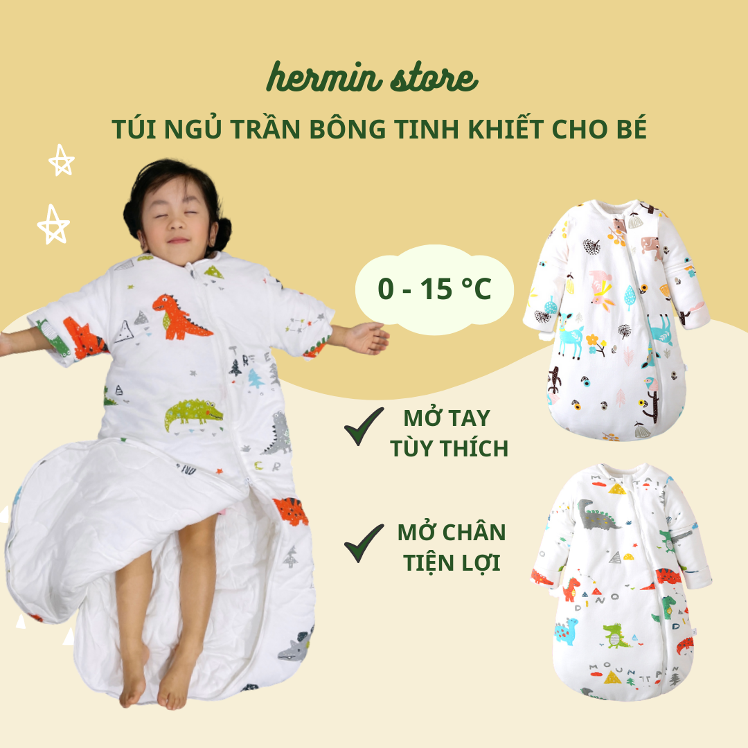 Túi ngủ cho bé trần bông - túi ngủ mùa đông siêu dày ấm cho bé
