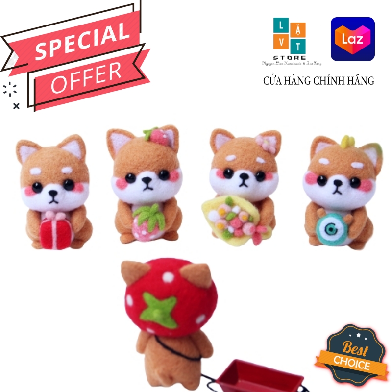 Len chọc có hướng dẫn 5 bé lớp học shiba - needle felting shiba classes món quà handmade ý nghĩa