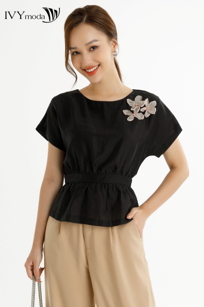 Áo lụa peplum đính hoa ivy moda ms 16m7765