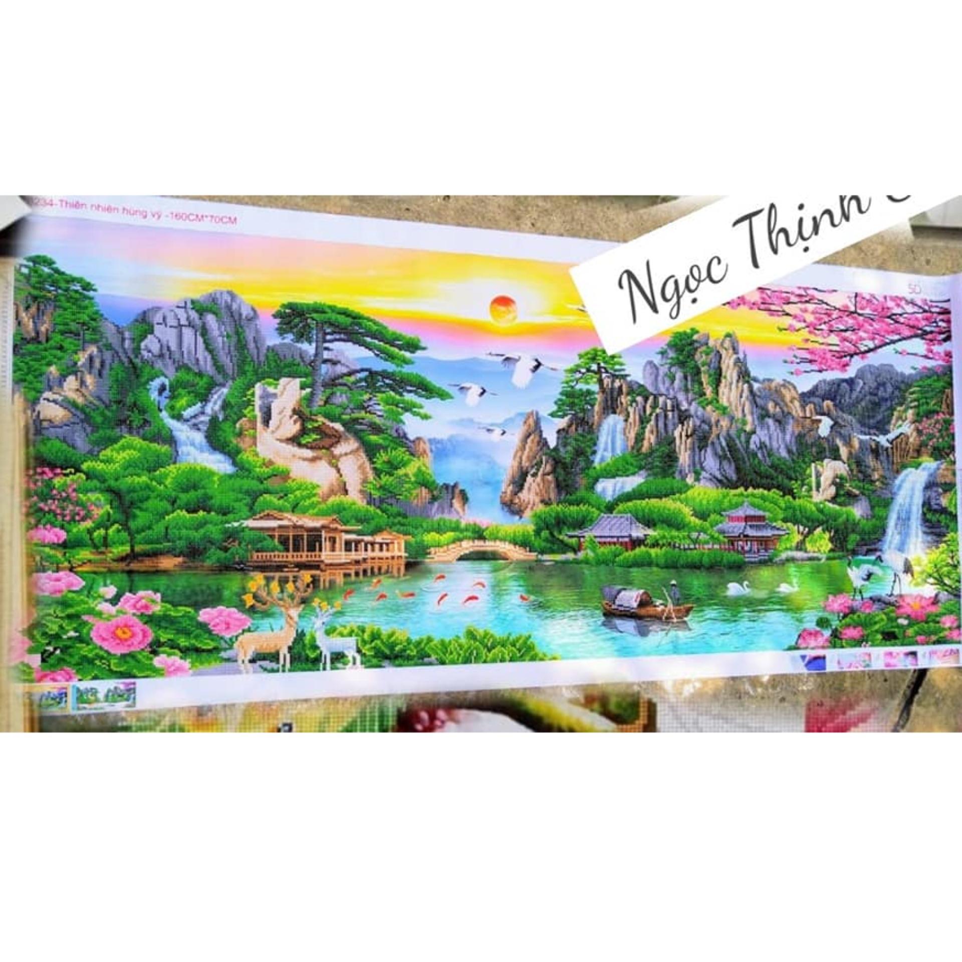 Tranh đính đá phong cảnh non nước hữu tình kt 120x60