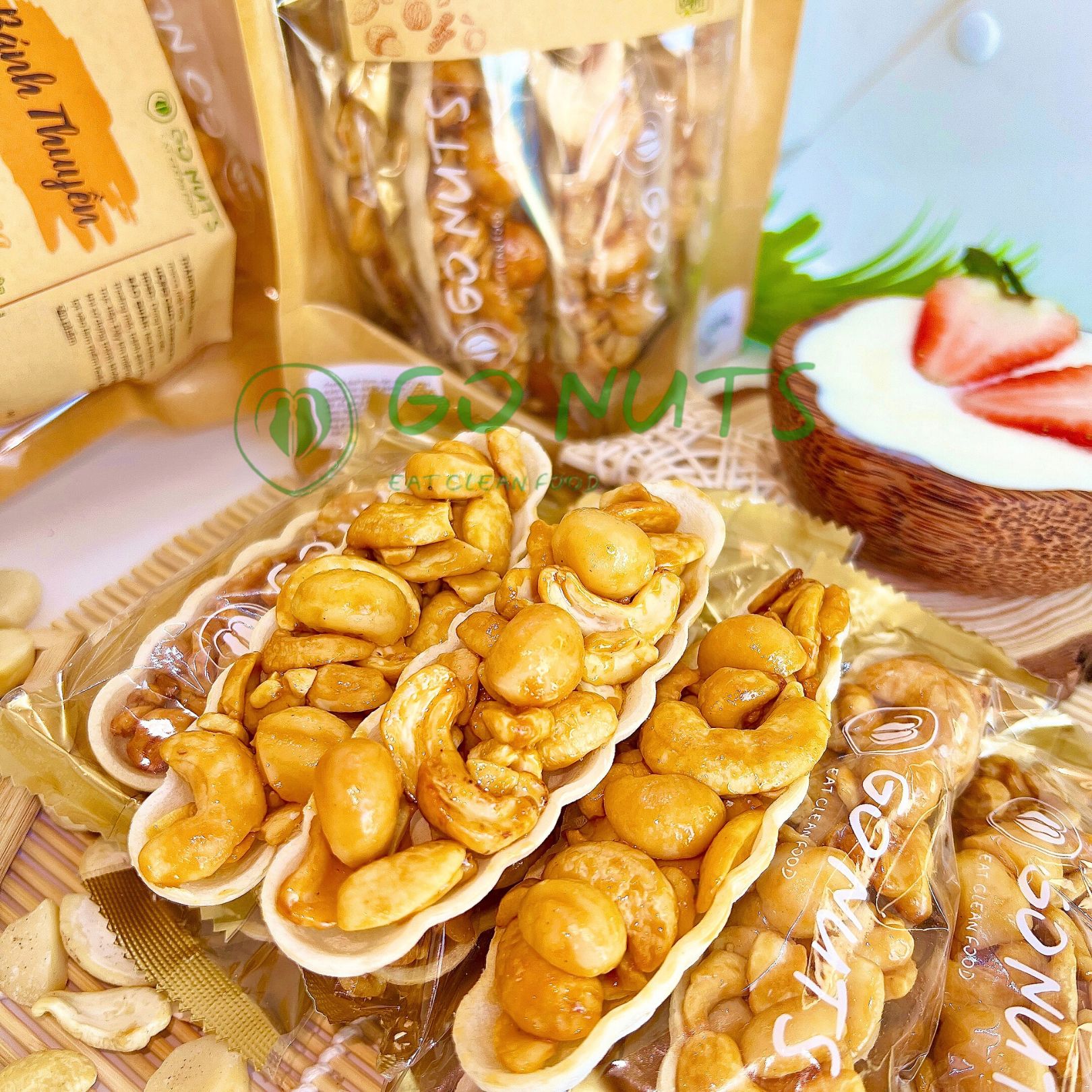 Bánh thuyền Điều Macca túi 250g GO NUTS Bánh ăn kiêng hỗ trợ giảm cân không đường bánh hạt dinh dưỡng ngũ cốc bánh healthy chay