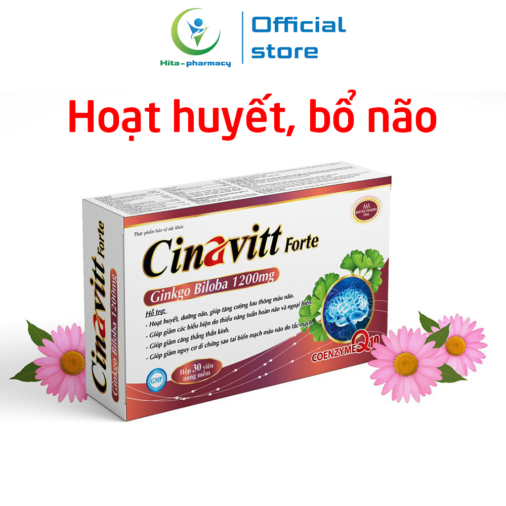 Hoạt huyết dưỡng não Cinavitt Foter Ginkgo Biloba Extract 1200mg giảm đau đầu, hoa mắt, chóng mặt, ngăn ngừa tai biến - Hộp 30 viên