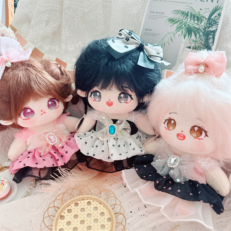 20cm Cute Doll Accessories Black Heart Pink Blue Heart Chiffon Hairpin Clothes Set Wonyoung Winter Karina Fans Gift