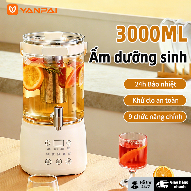 Ấm Nước Thông Minh Chăm Sóc Sức Khỏe YANPAI, Dung Tích Lớn 3L - Giữ Nhiệt 24H, 9 chức năng, Công Suất 1000W Mạnh Mẽ,