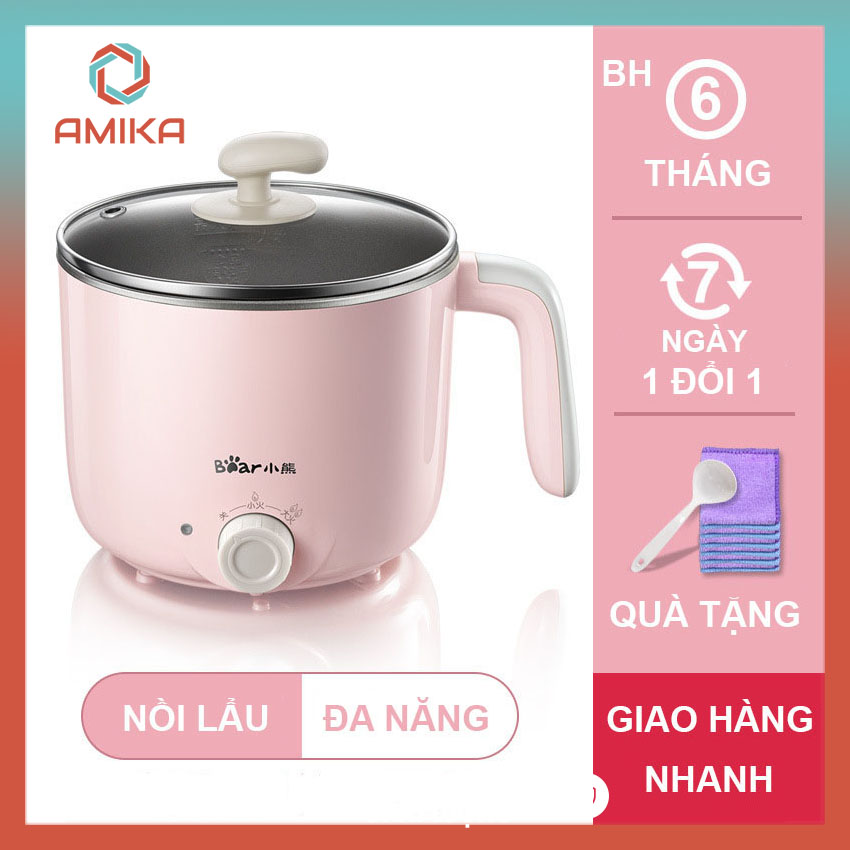 Nồi LẨu điện Mini, Nồi Lẩu điện đa năng mini. Nồi Chiên, xào, lẩu. Chất lượng cao cấp thương hiệu Bear. Tặng kèm Muỗng và Khăn Lau đa Năng.BẢo Hành 6 tháng bởi AMIKA