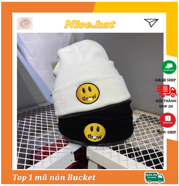 Mũ len Beanie thêu hình mặt cười Drew. phong cách thời trang hip hop dành cho Nam Và Nữ L04