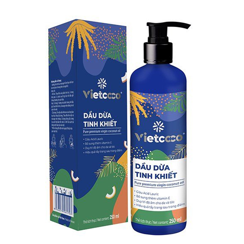 Dầu Dừa nguyên chất ép lạnh vitamin E Vietcoco - Chai Vòi 250ml