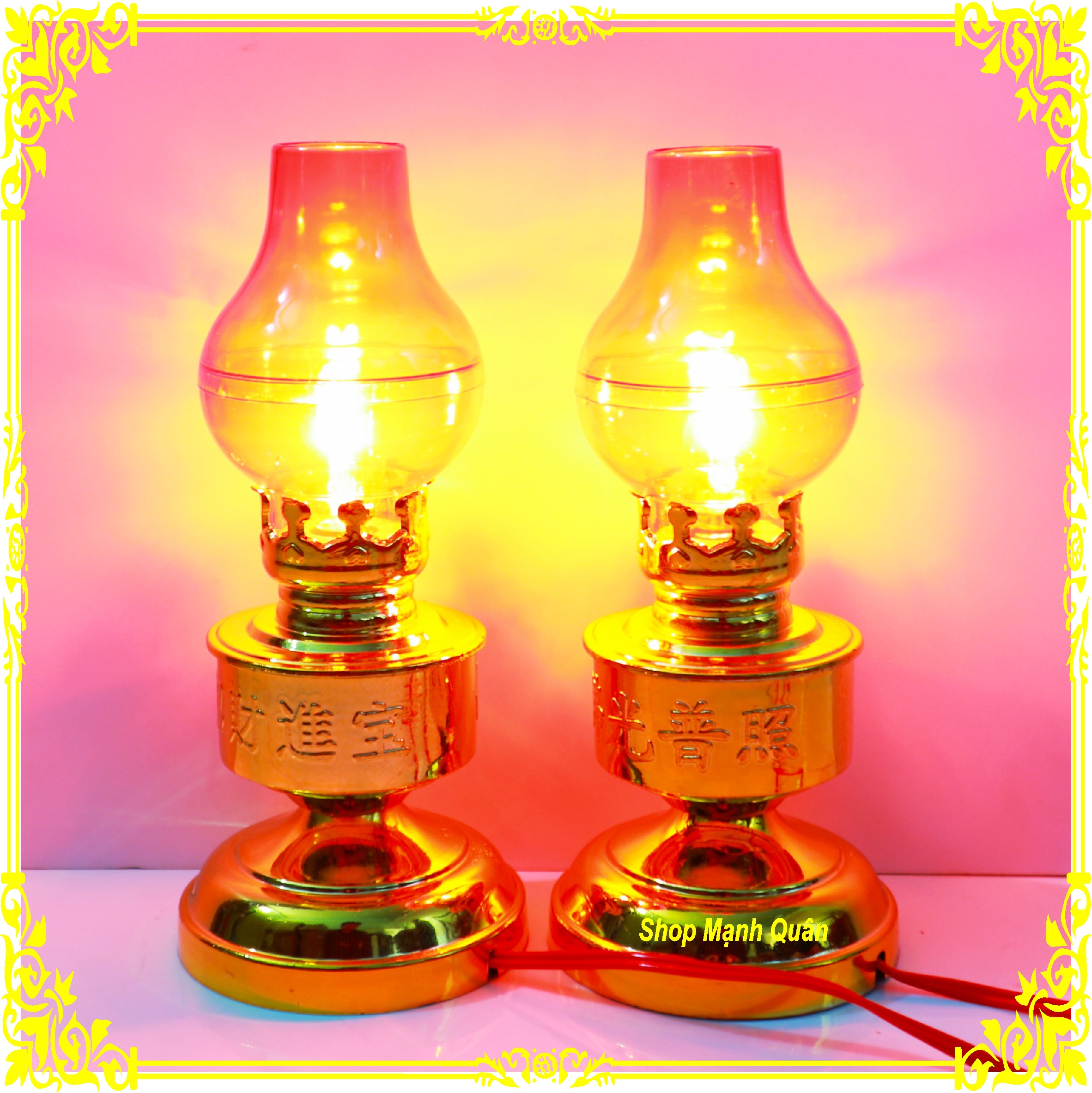 Bộ 2 Đèn thờ cúng kiểu đèn dầu đèn để bàn thờ đèn thờ phật-